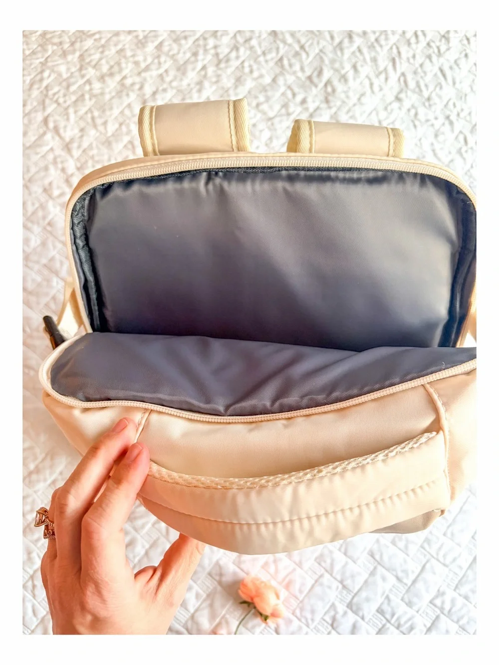 Cream Laptop Backpack USB Charging Port Travel Work School Carry On 17”